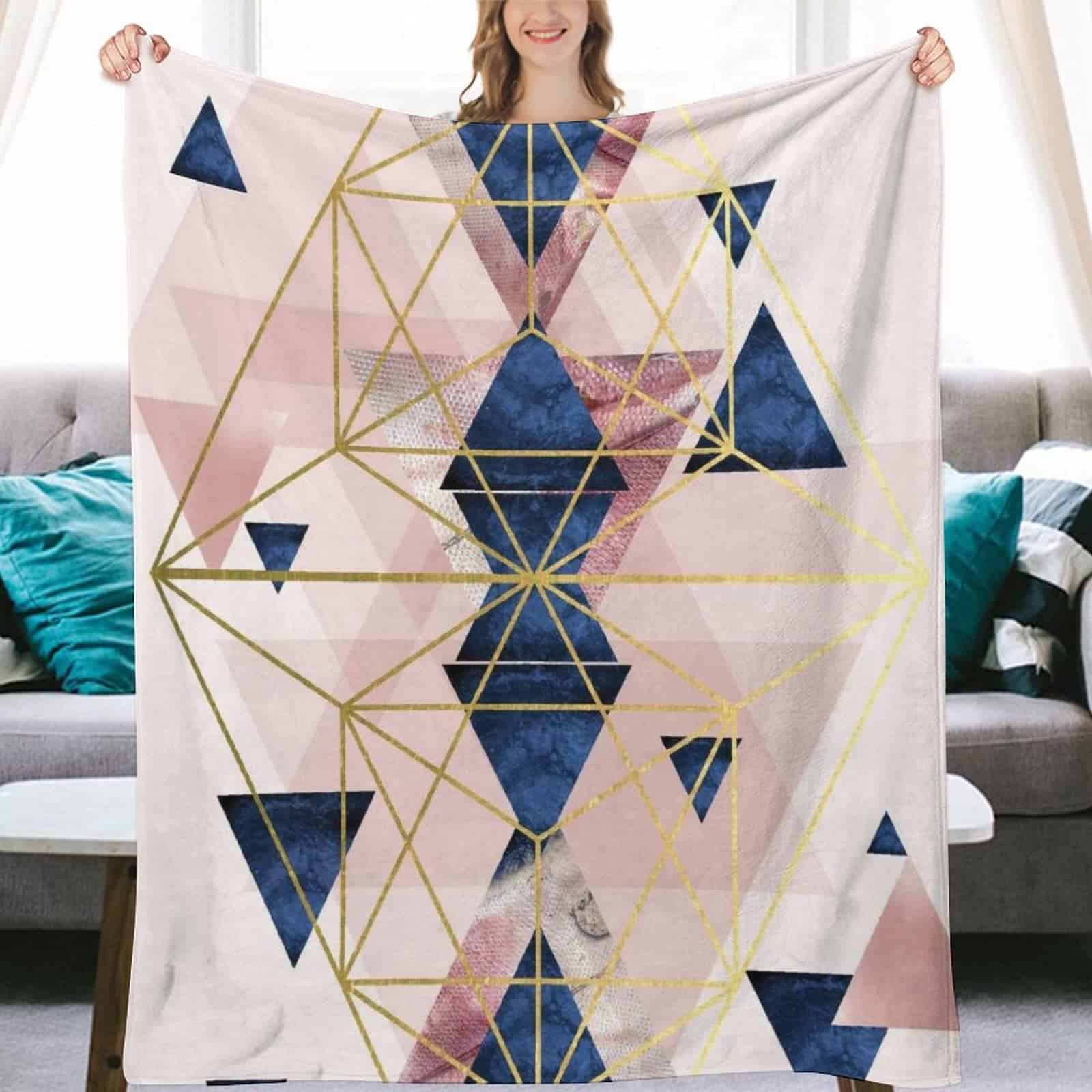 Mantas de Tiro de Franela Fleece Rosa Rubor y Azul Marino