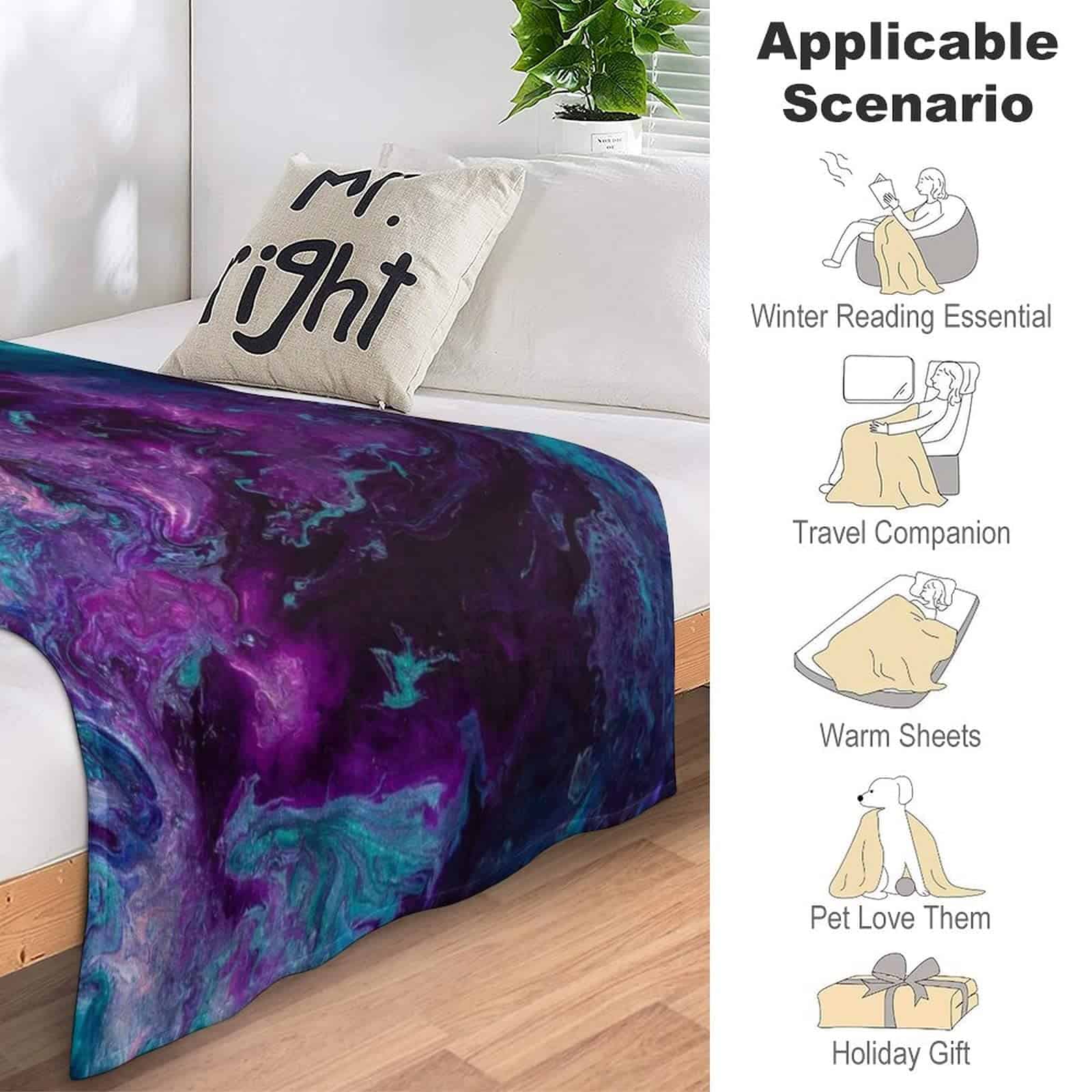 Mantas de Tiro de Franela Suave Morada y Turquesa Galaxy - Imagen 7