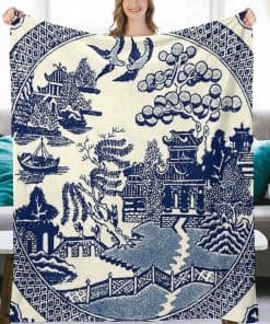 Manta de Franela Azul de Sauce de China Antigua Chinoiserie