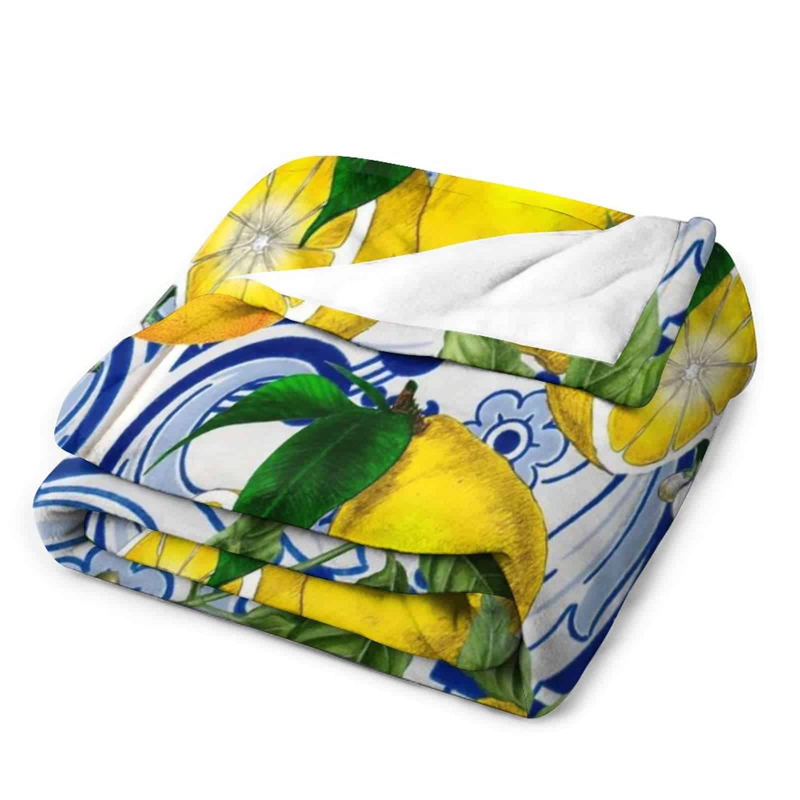 Mediterranean Lemon On Blue Ceramic Tiles Mantas de Felpa - Imagen 5