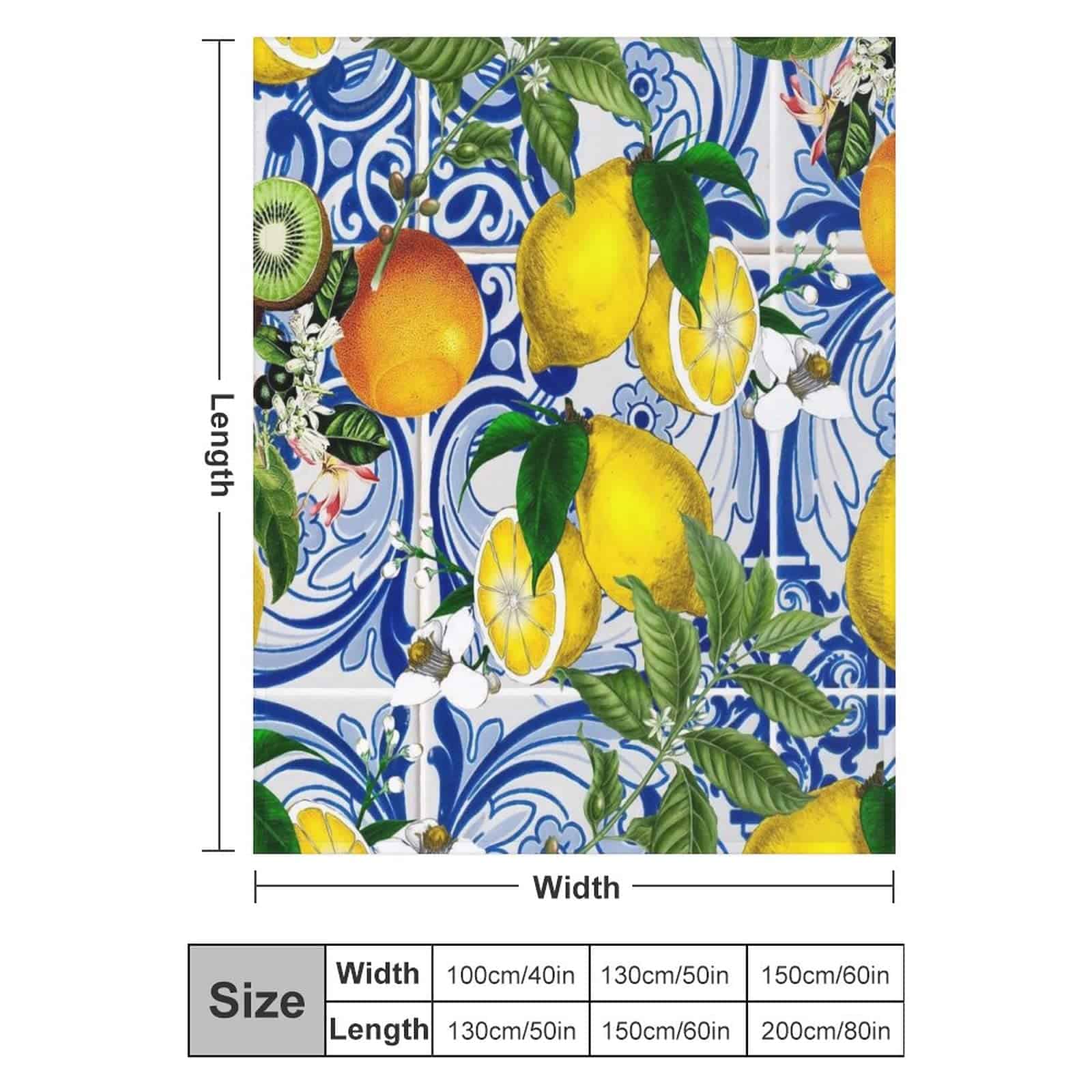 Mediterranean Lemon On Blue Ceramic Tiles Mantas de Felpa - Imagen 4