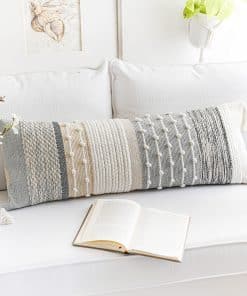 Funda de cojín lombar gris BlissBlush Boho 14x36 Pulgadas