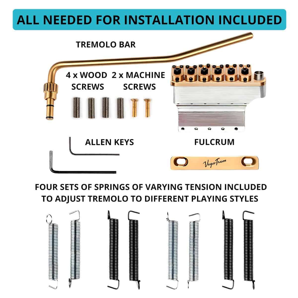 Puente Tremolo de Guitarra Vega-Trem VT1 de 2 Puntos Dorado - Imagen 4