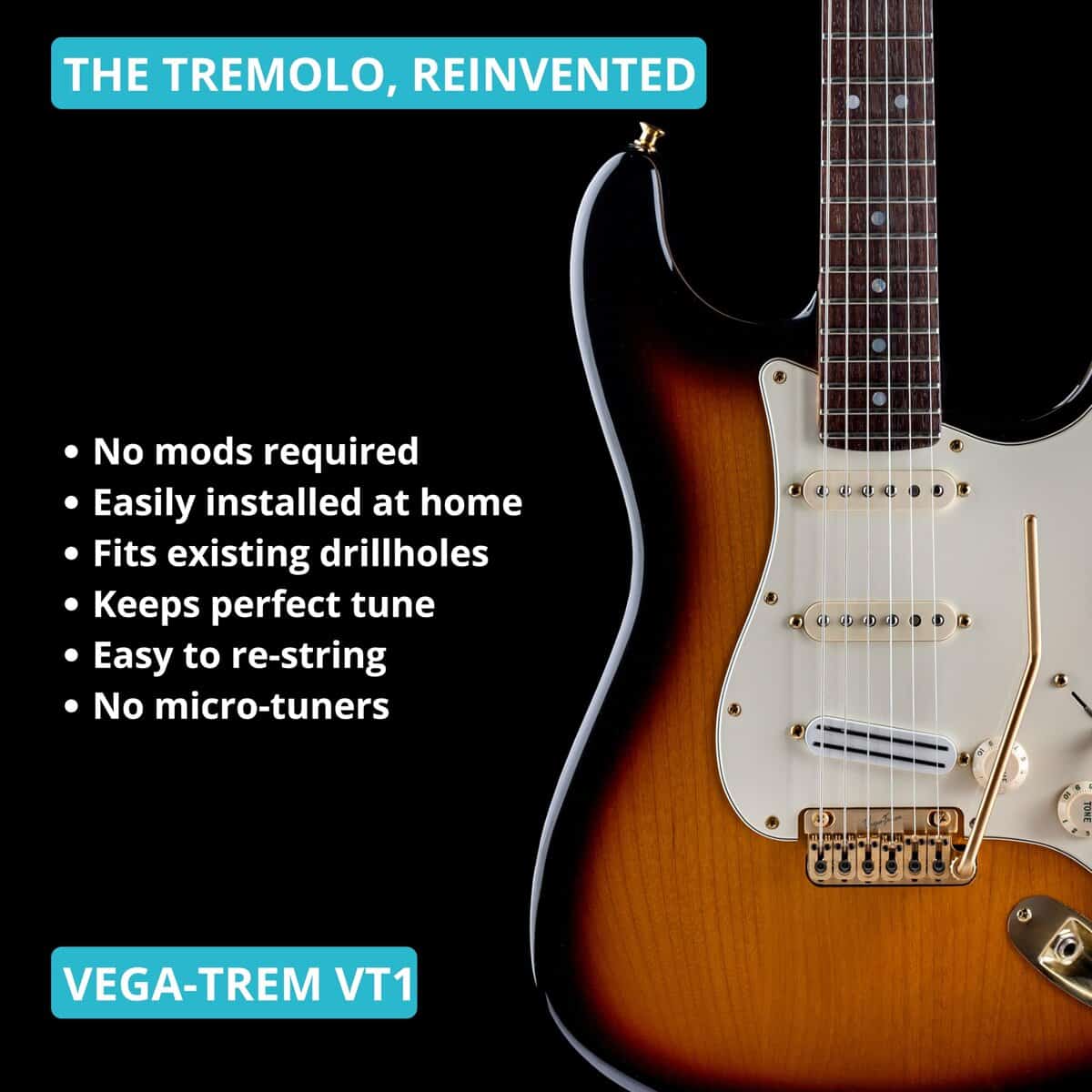 Puente Tremolo de Guitarra Vega-Trem VT1 de 2 Puntos Dorado - Imagen 5