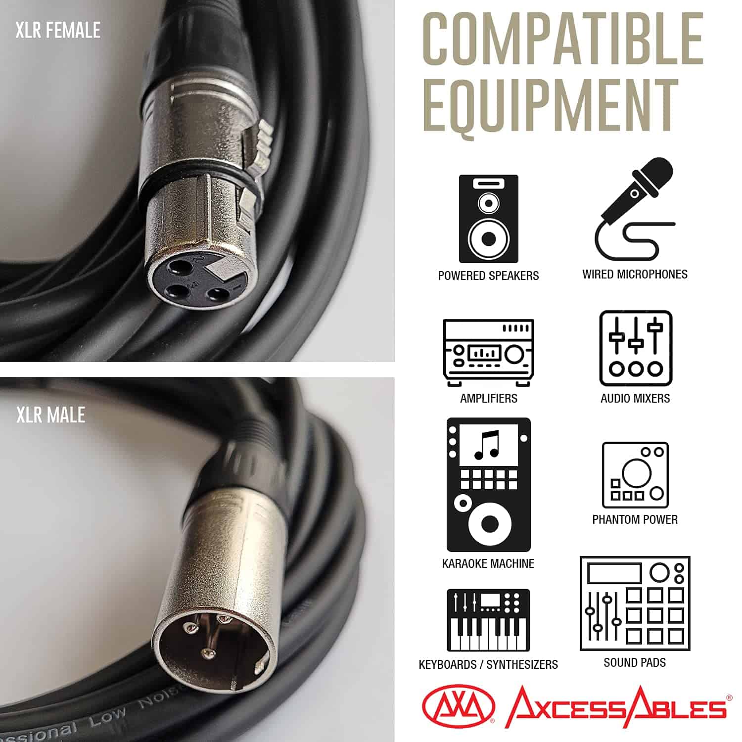 Paquete de 10 cables XLR de 20 pies por AxcessAbles | - Imagen 3