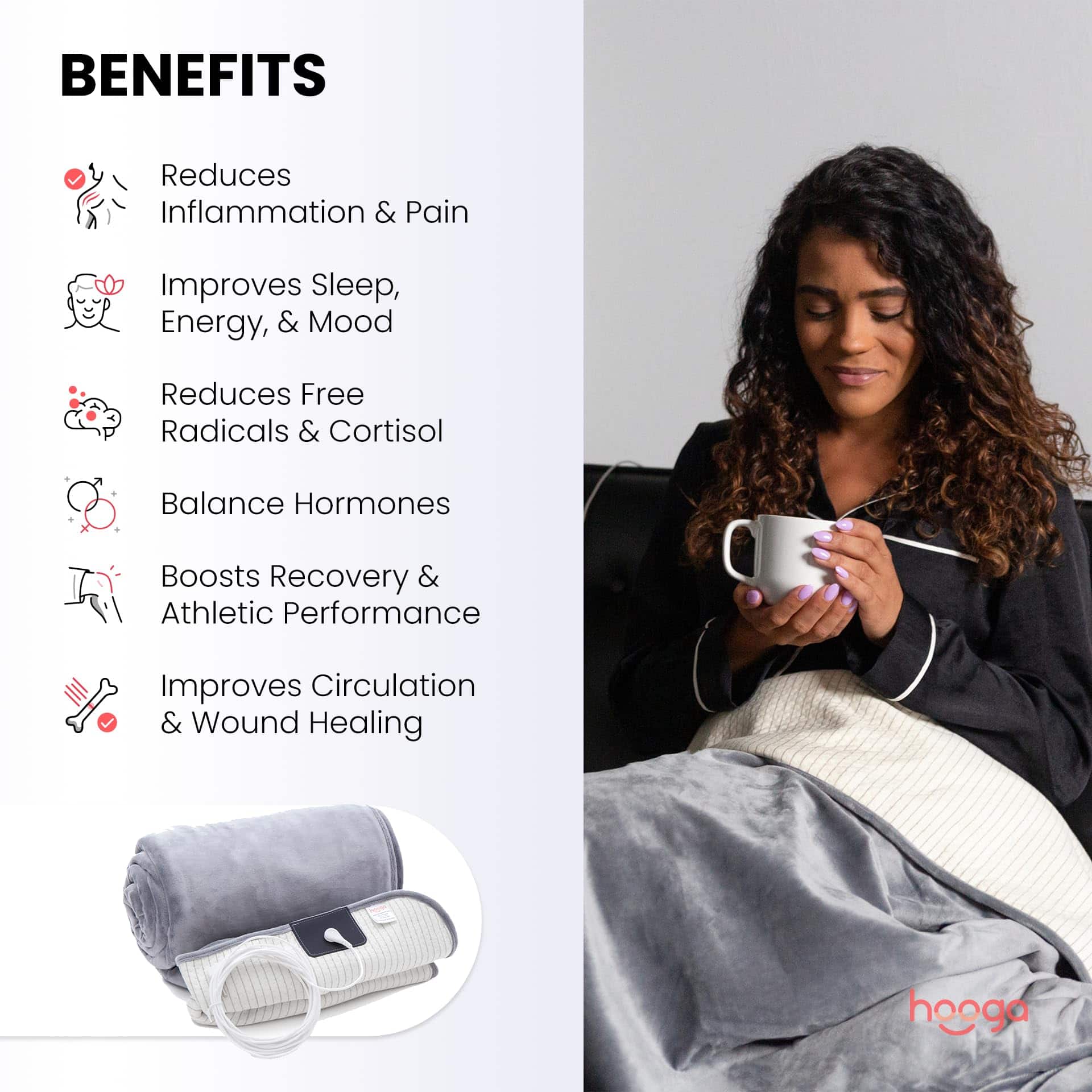 Manta de Puesta a Tierra Hooga para Mejorar el Sueño, - Imagen 4