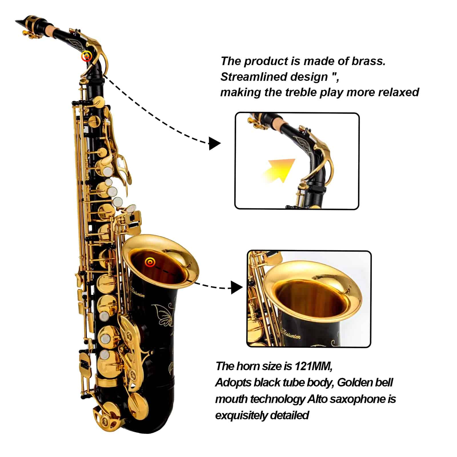 Saxofón Alto en Mi bemol con Llaves Negras/Doradas - Imagen 3