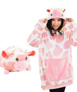 Manta con capucha de felpa Plushible, Rosie la Vaca Fresa,