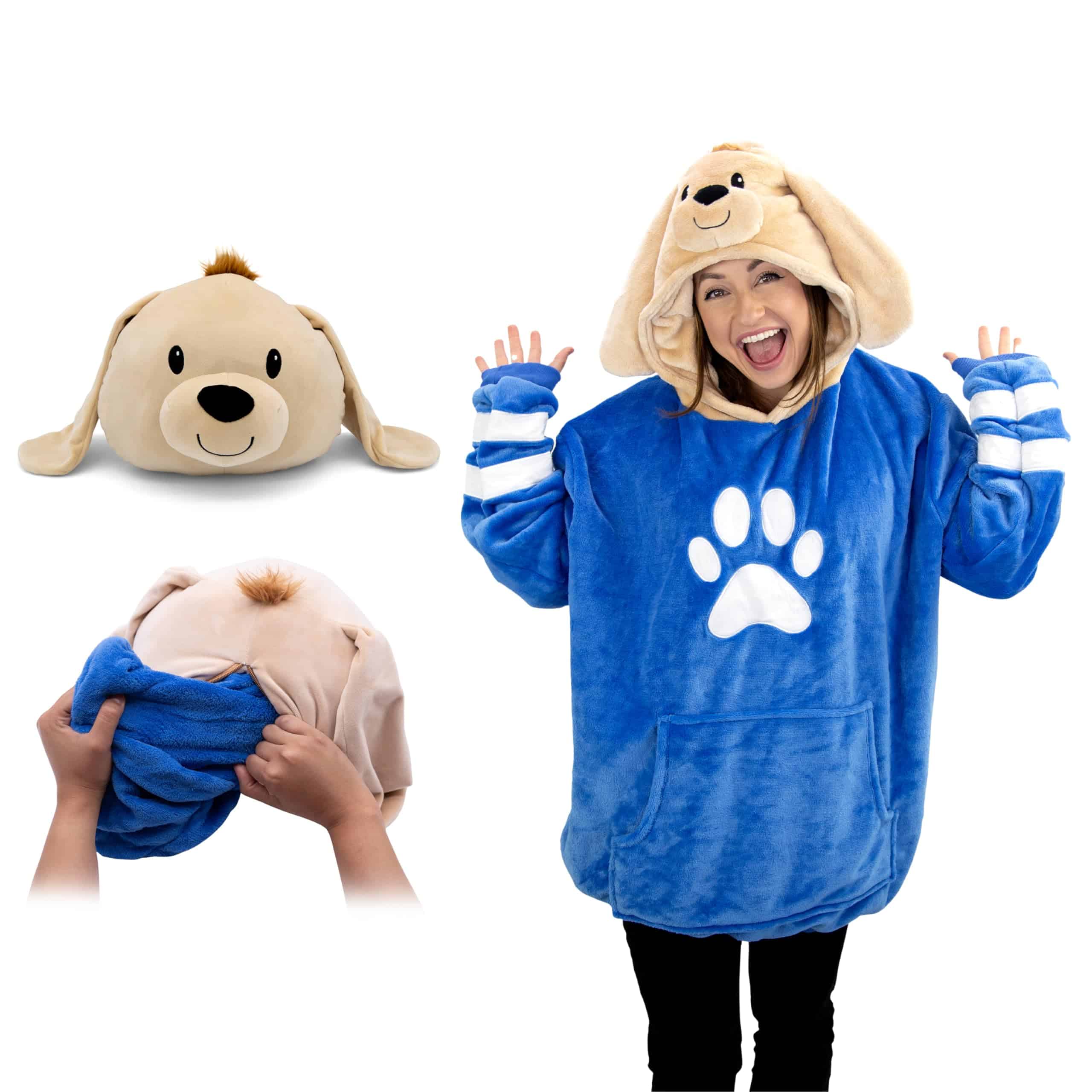 Manta con capucha para adultos con forma de perro Dougie -