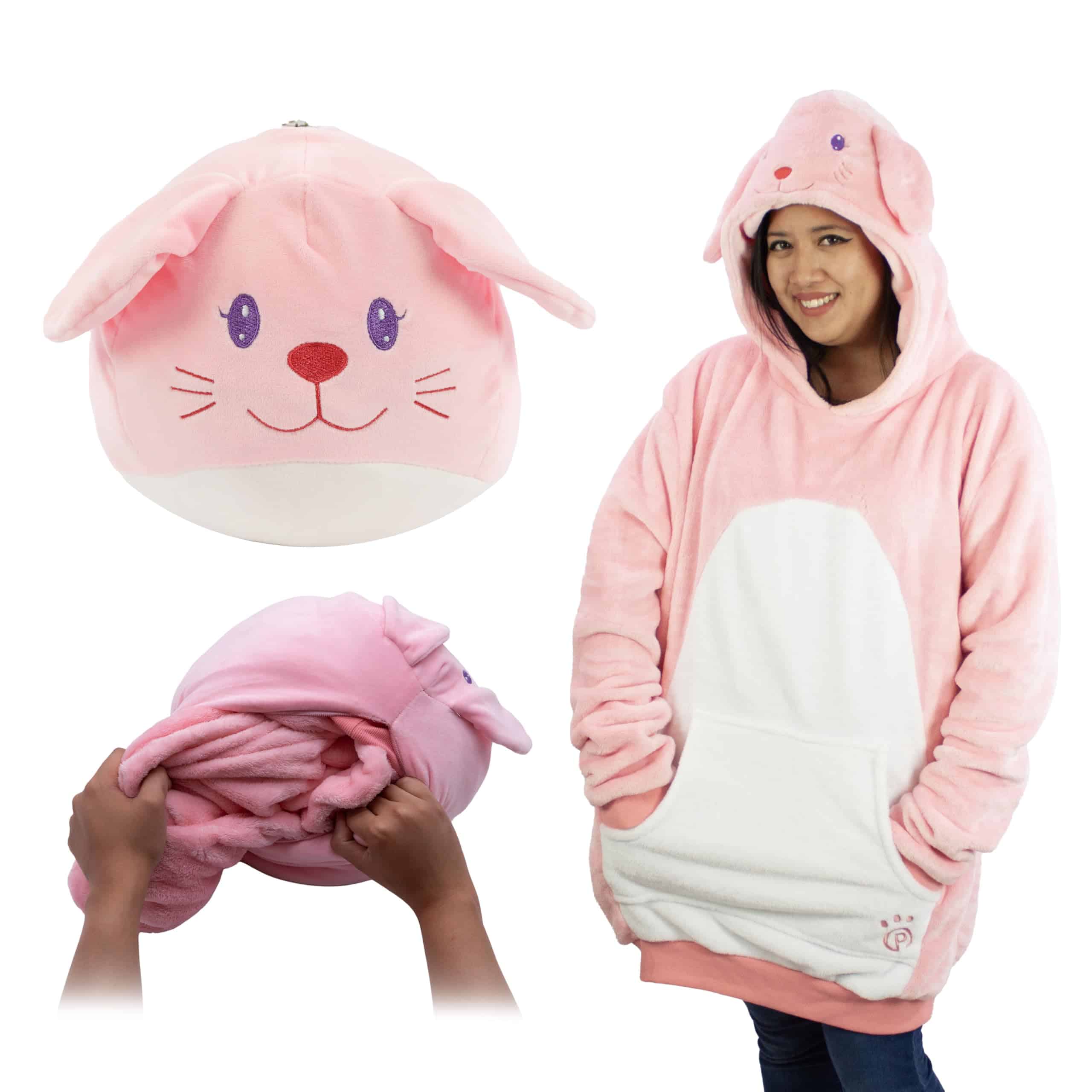 Manta con Capucha de Peluche, Conejito Rosa, Sudadera con