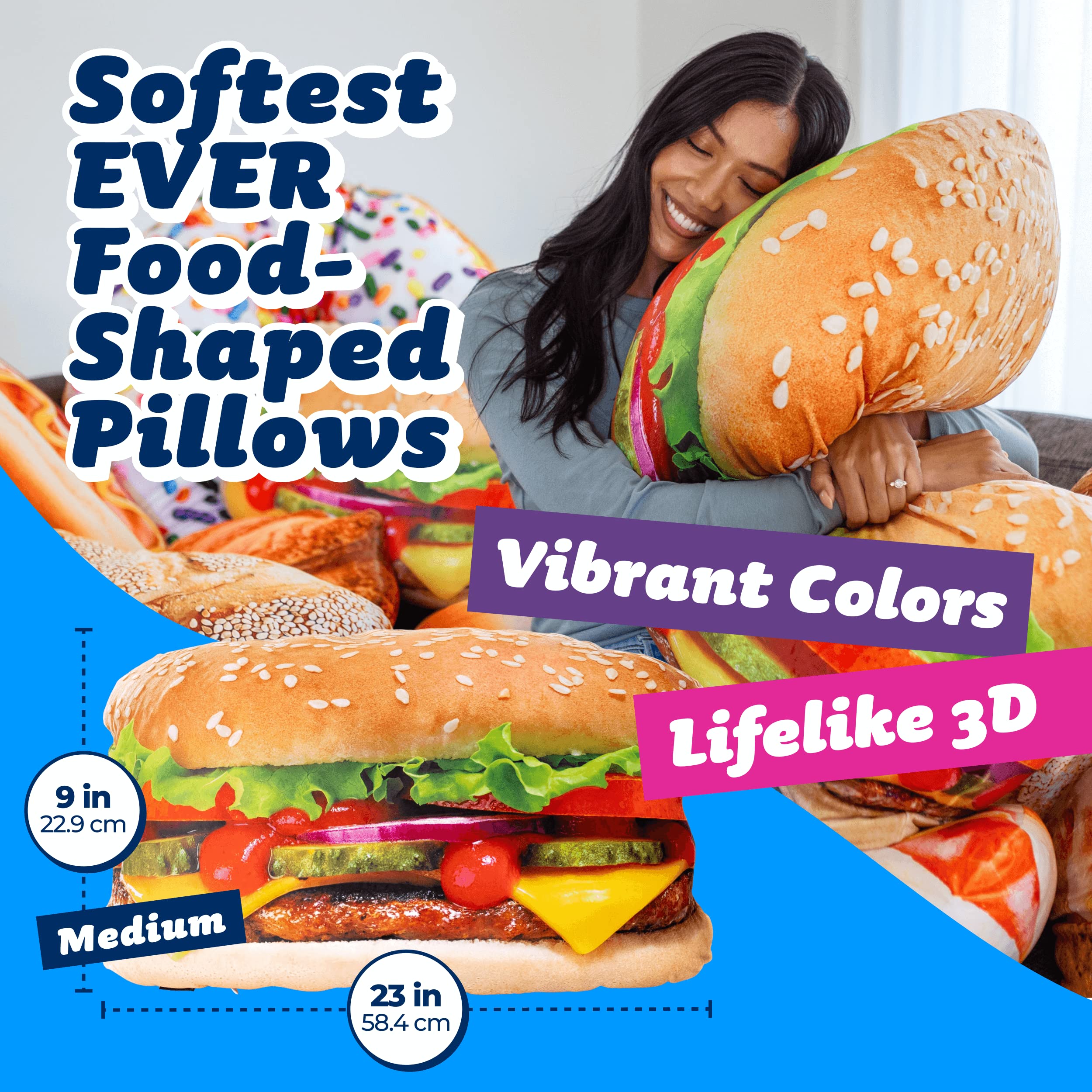 Almohada de hamburguesa 3D jugosa de 23" Much Comfort - - Imagen 3