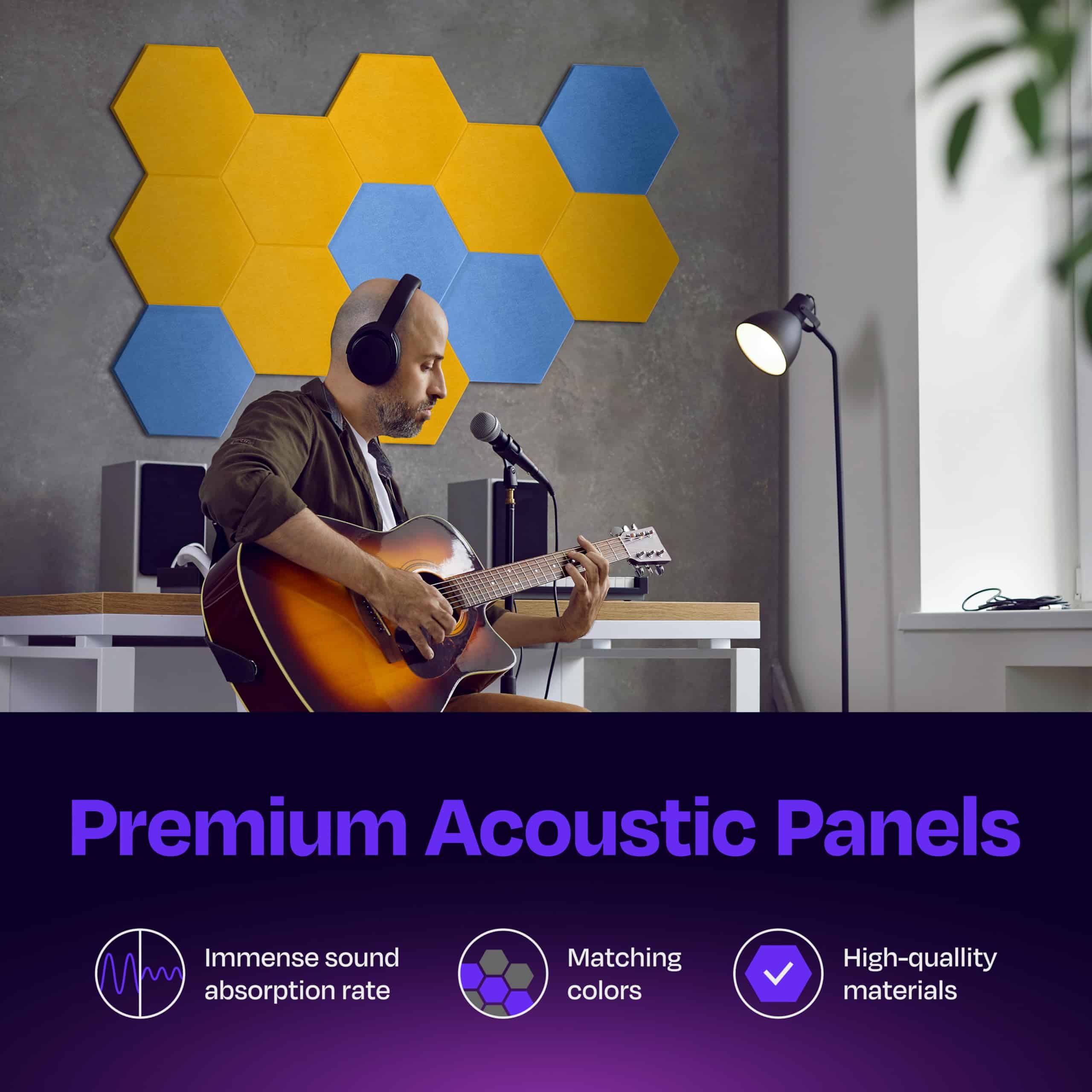 Paneles Acústicos Ekkogo Paquete de 12 Paneles -Amarillo Ata - Imagen 3