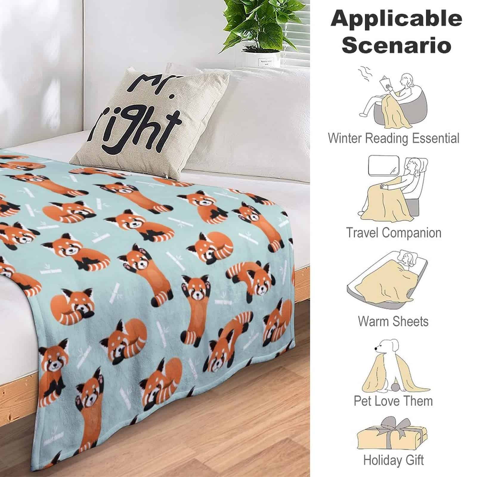 Manta de Panda Rojo Cálida y Acogedora Manta de Tiro de - Imagen 6