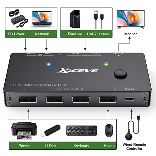 Conmutador KVM USB-C, Conmutador de 2 Puertos Soporte - Imagen 10