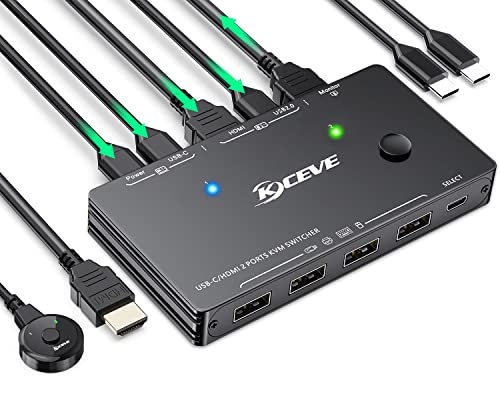 Conmutador KVM USB-C, Conmutador de 2 Puertos Soporte