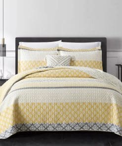 Colcha queen size amarilla PERHOM - Set de colcha queen,