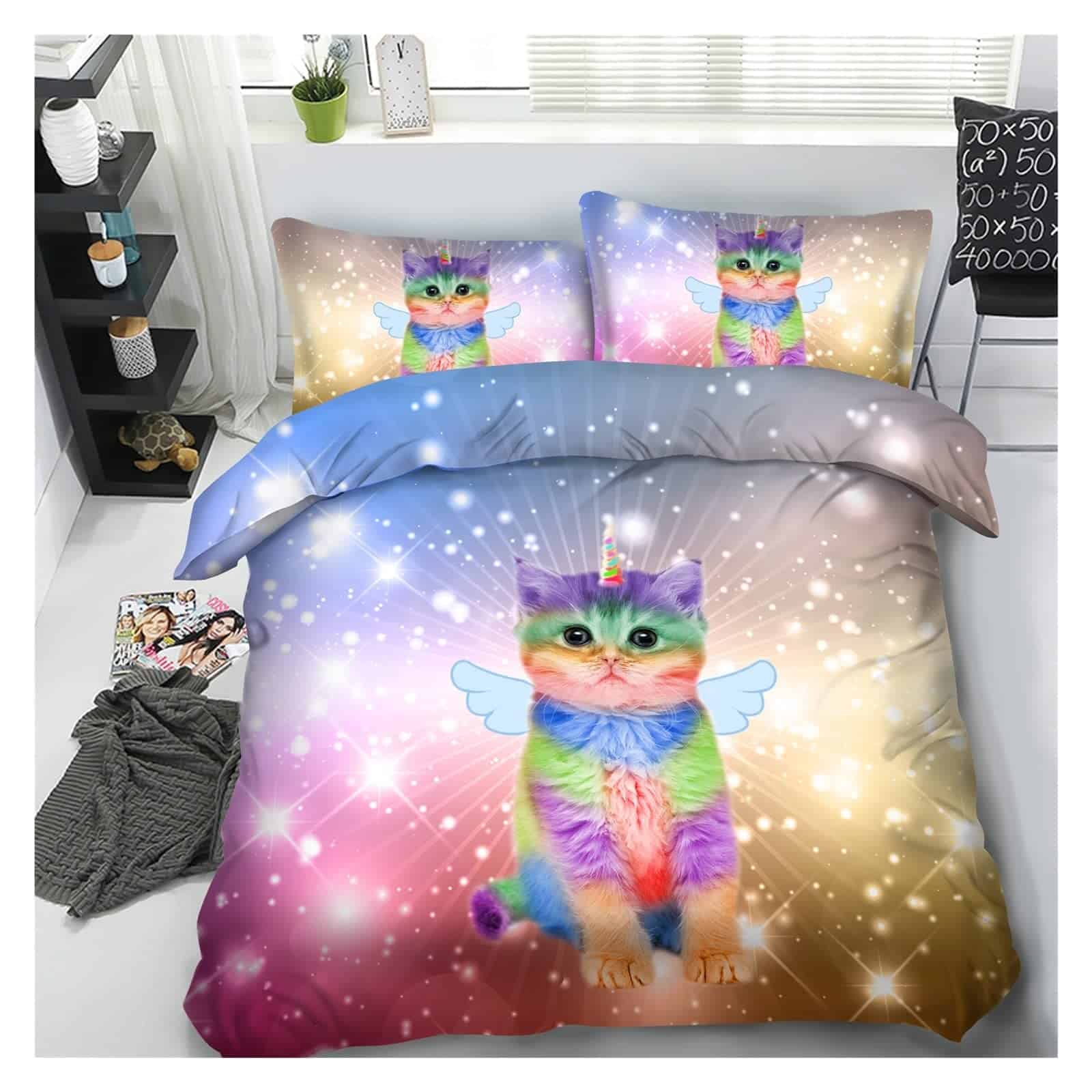 Juego de edredón Galaxy Cats Twin 3D Set de ropa de cama