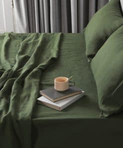 Juego de sábanas de lino verde musgo King XZ XIFA, 100%