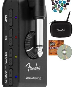 Paquete Fender Mustang Micro Amp con Estuche, 24 Púas de