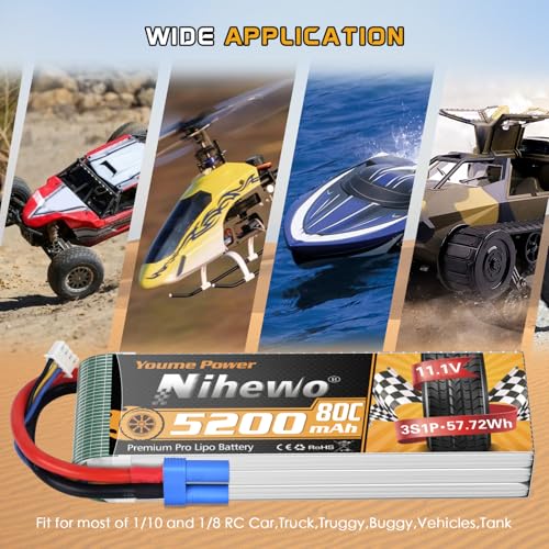 Nihewo 2Packs 3S Batería Lipo, Batería Lipo RC 11.1V - Imagen 3