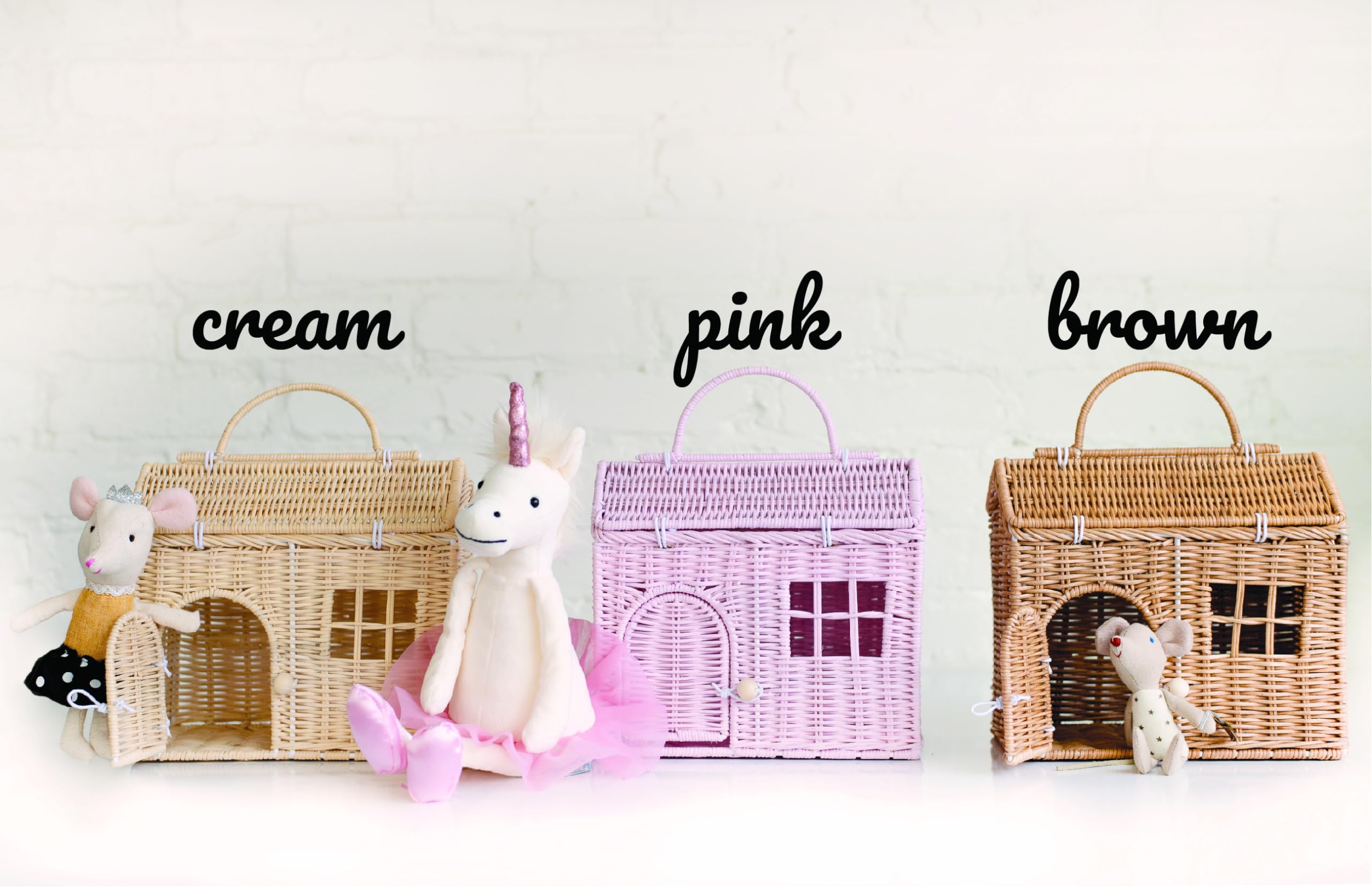 Canasta en forma de casa de mimbre Rool para muñecas - Imagen 5