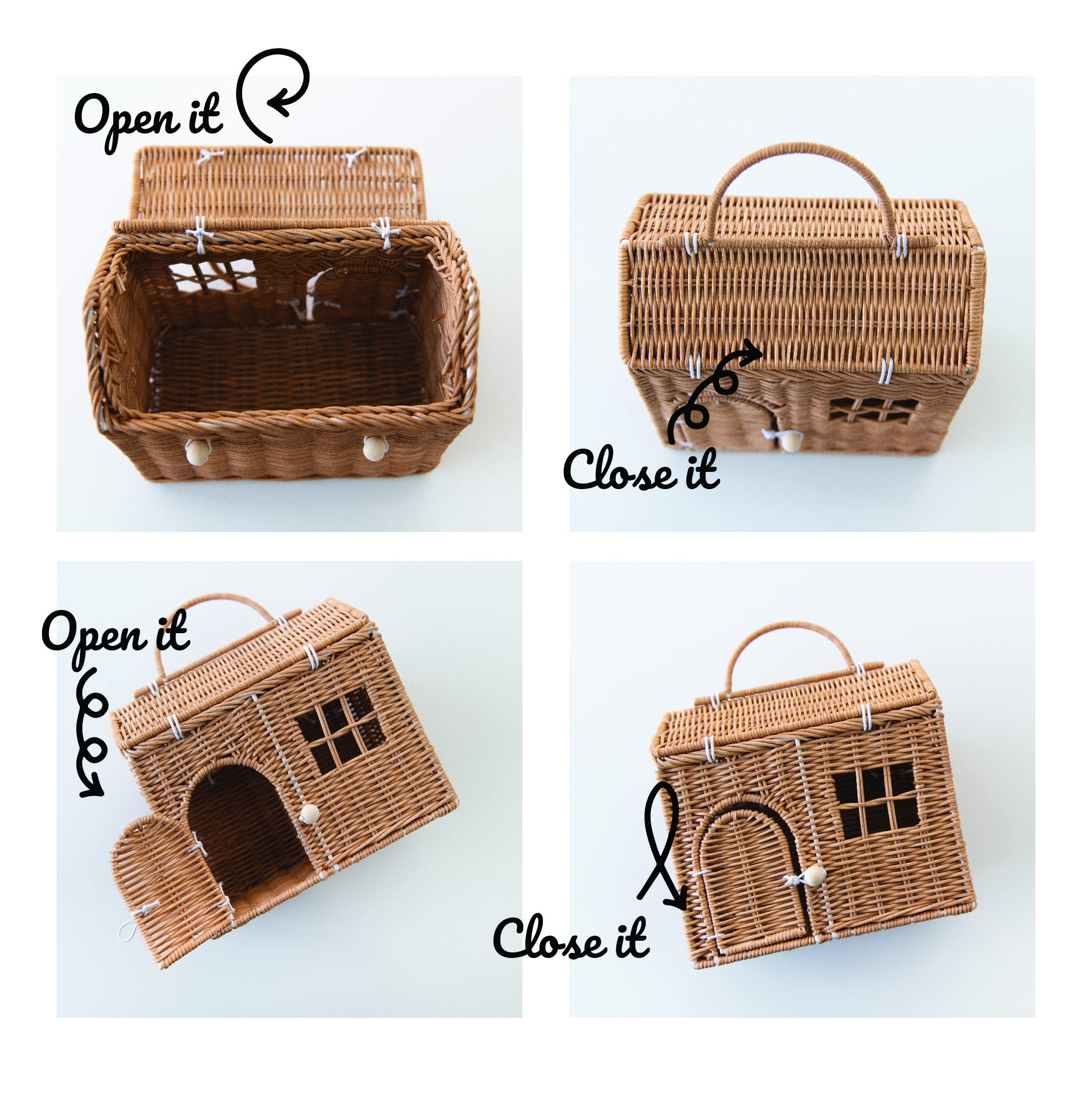 Cesta en Forma de Casa de Mimbre Rattan Rool Pequeña para - Imagen 3