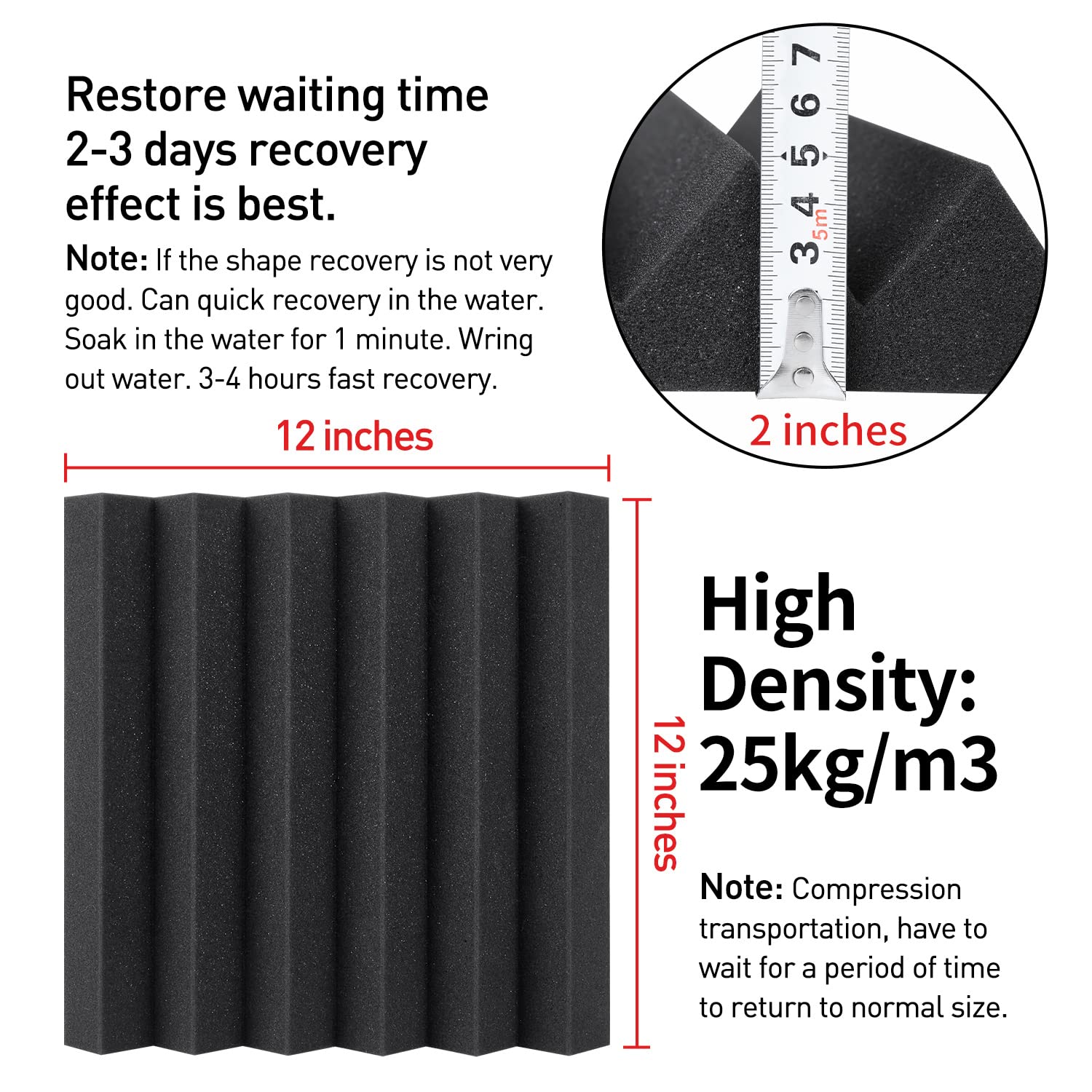 Focusound 24 Paquetes Paneles de Espuma Acústica 2" X 12" X - Imagen 6