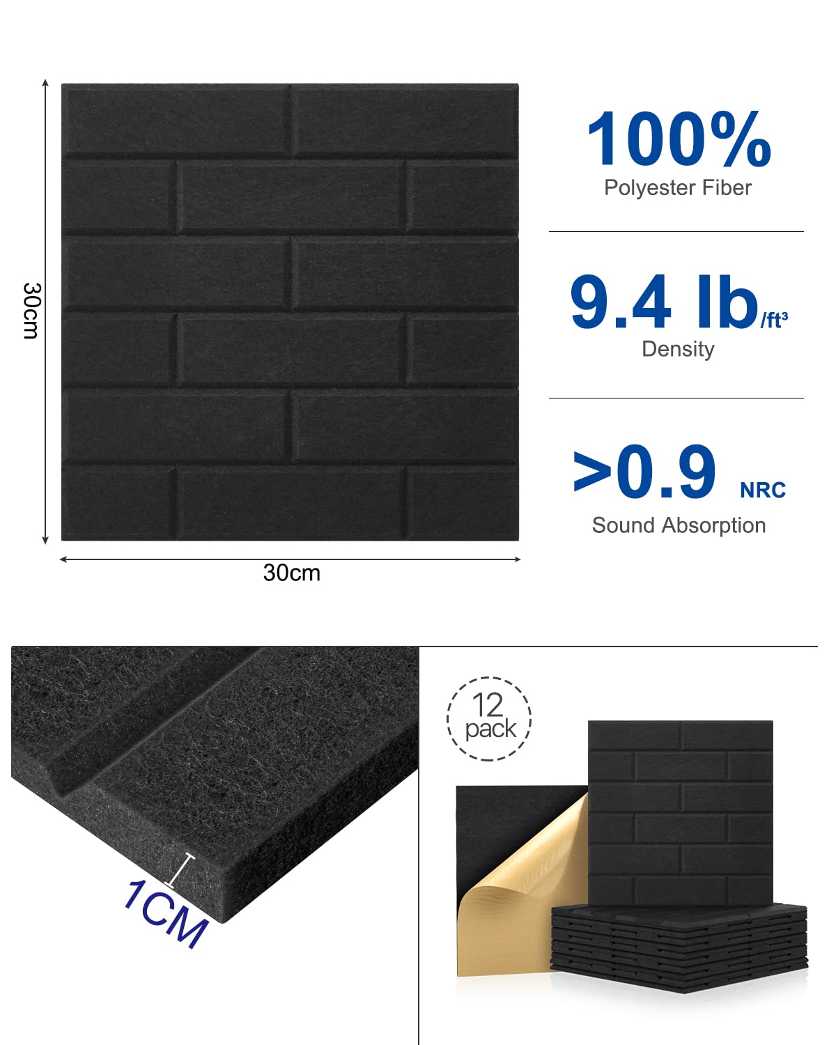 Paneles de Pared Insonorizantes Autoadhesivos 12 Piezas - Imagen 5