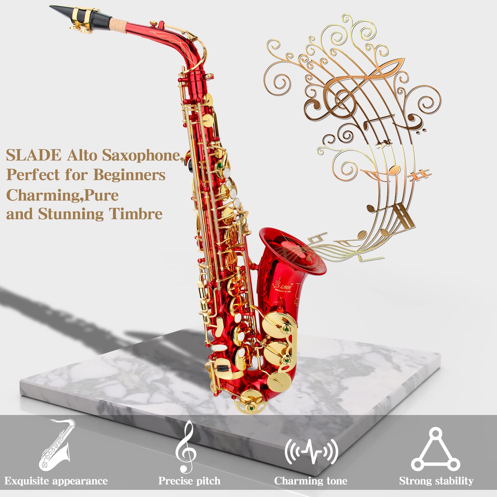 Saxofón Eb Alto SLADE para Principiantes, -Rojo - Imagen 3