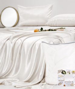 Juego de sábanas de seda pura 100% de morera blanca tamaño