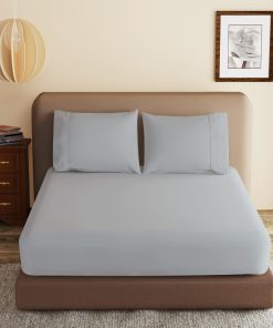 Sábana Ajustable de Algodón Egipcio 100% Tamaño King Gris,