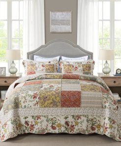 NEWLAKE Colcha de retazos de algodón, juego de -Beige/Amaril