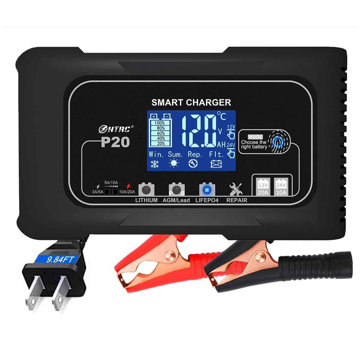 Cargador de batería de litio Dylannet 20Amp, 12V y 24V, - Imagen 3
