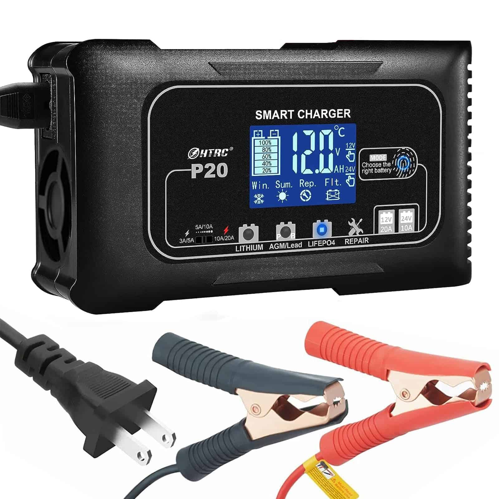 Cargador de batería de litio Dylannet 20Amp, 12V y 24V,