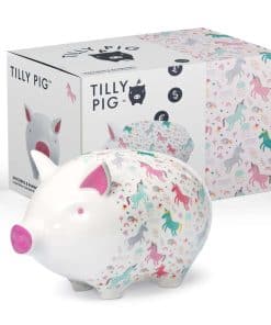 Tilly Pig Alcancía de Cerámica de Unicornio y Arcoíris para