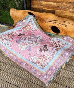 Manta rosa de estilo bohemio con borlas para decoración del