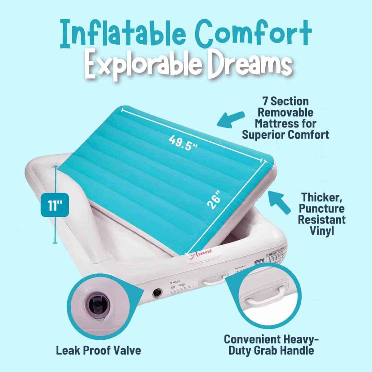 Cama de viaje inflable para niños Asani, bomba eléctrica, - Imagen 5