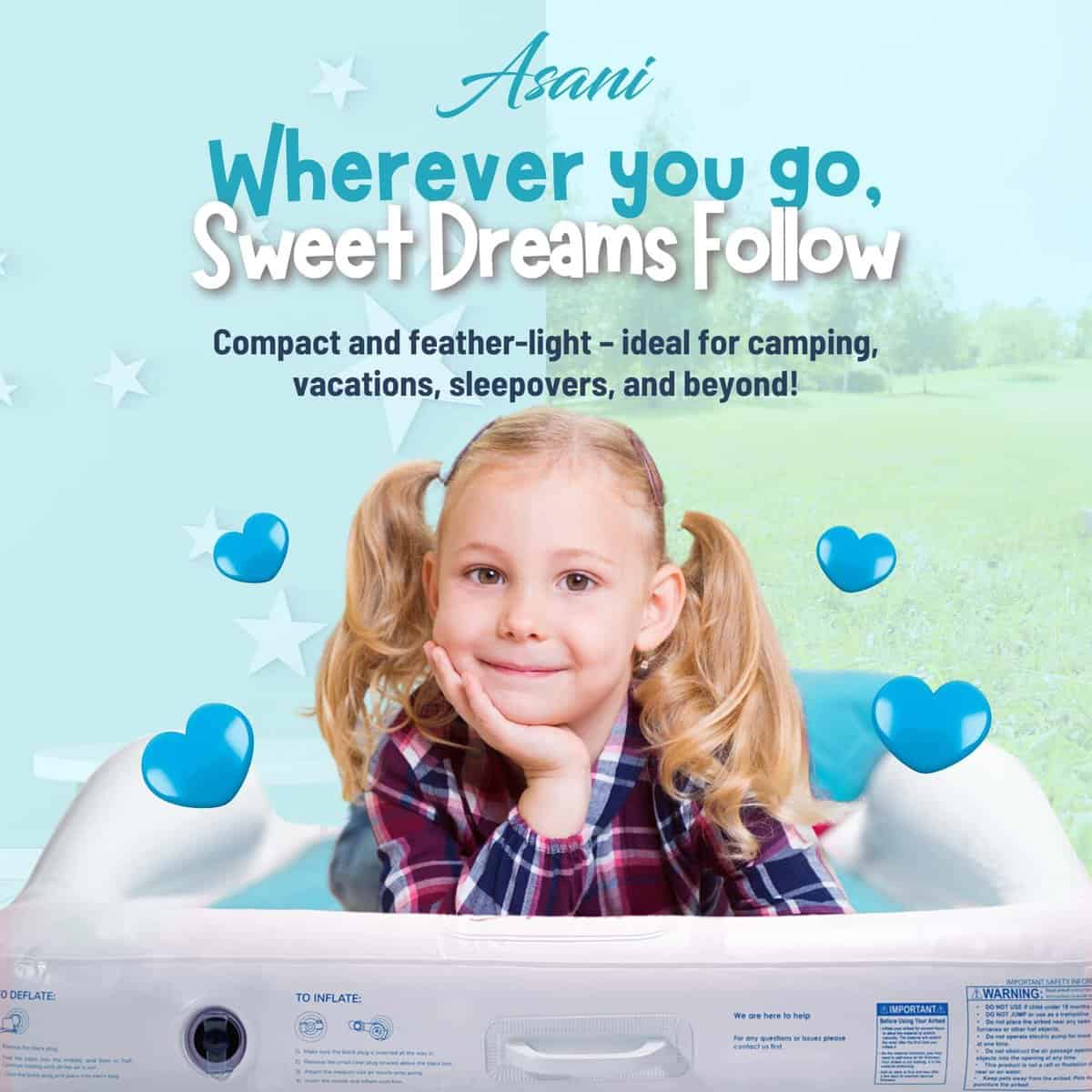 Cama de viaje inflable para niños Asani, bomba eléctrica, - Imagen 3