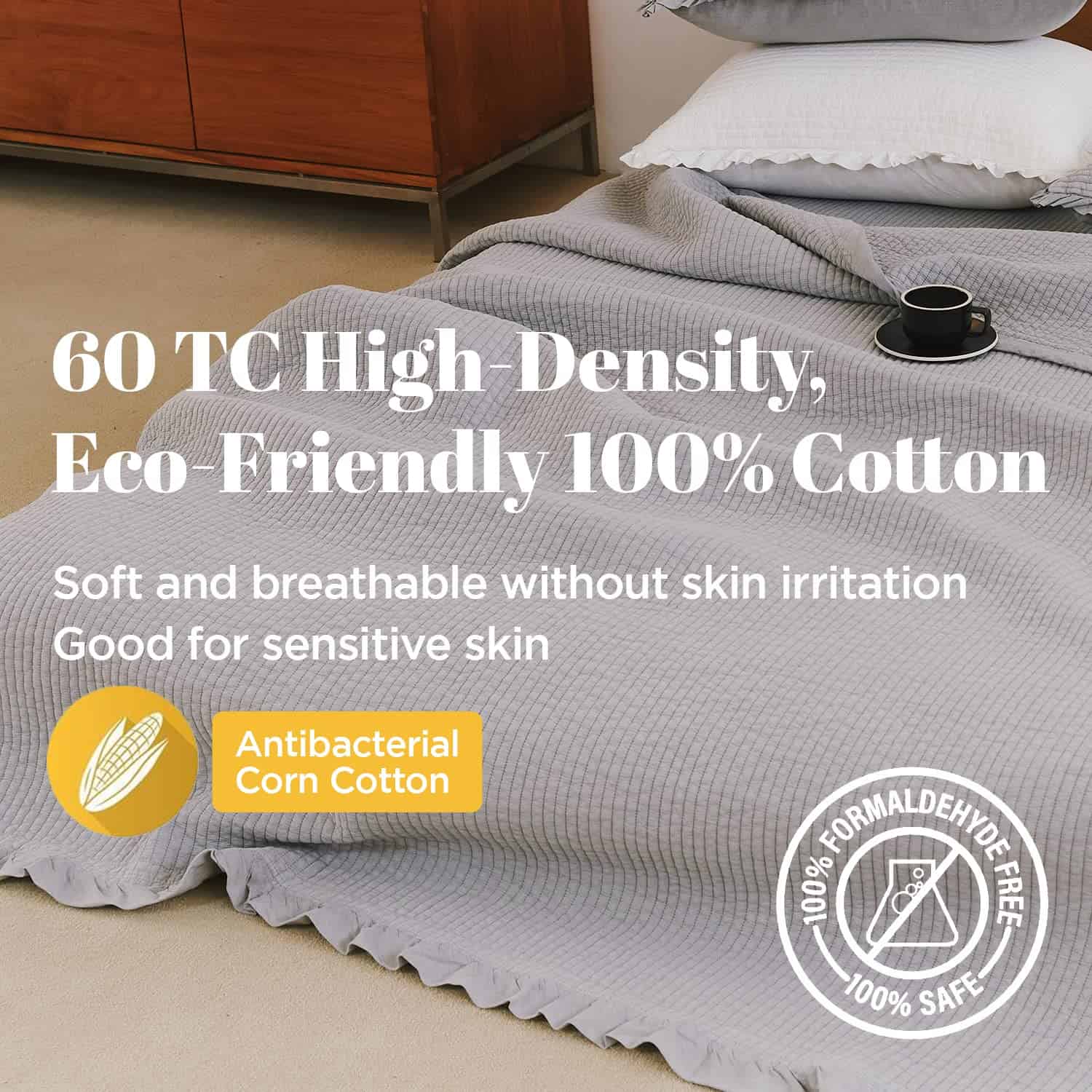 Colcha 100% Algodón con Borlas - Tamaño Twin 160 x 210 cm - - Imagen 4