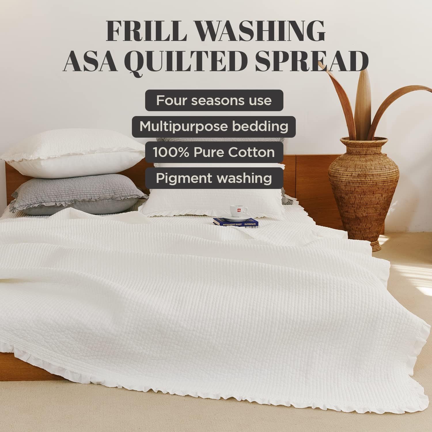 Cobertor de cama 100% algodón frill - Tamaño completo/doble - Imagen 3