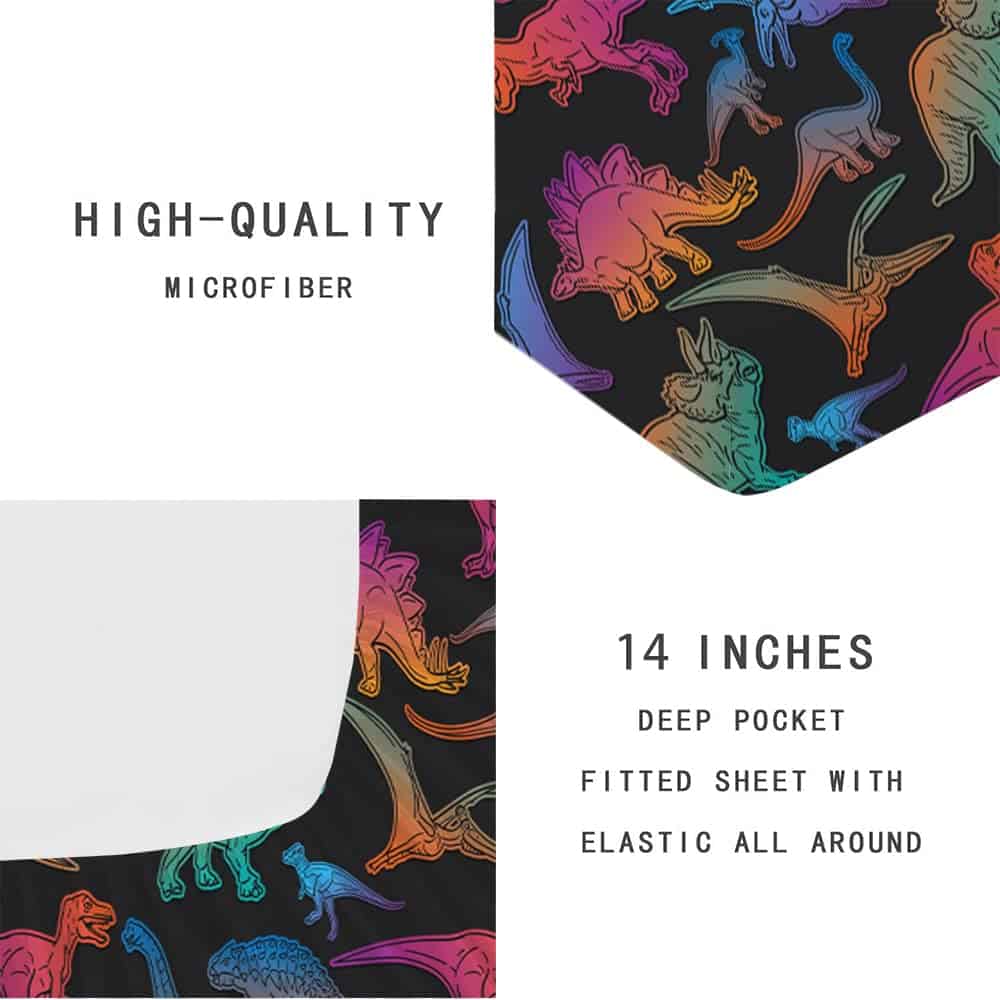Juego de sábanas de dinosaurios arcoíris Mkikejoy tamaño - Imagen 6