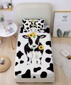 Juego de Sábanas Gemelas Mkikejoy Cute Cow Blanco y Negro