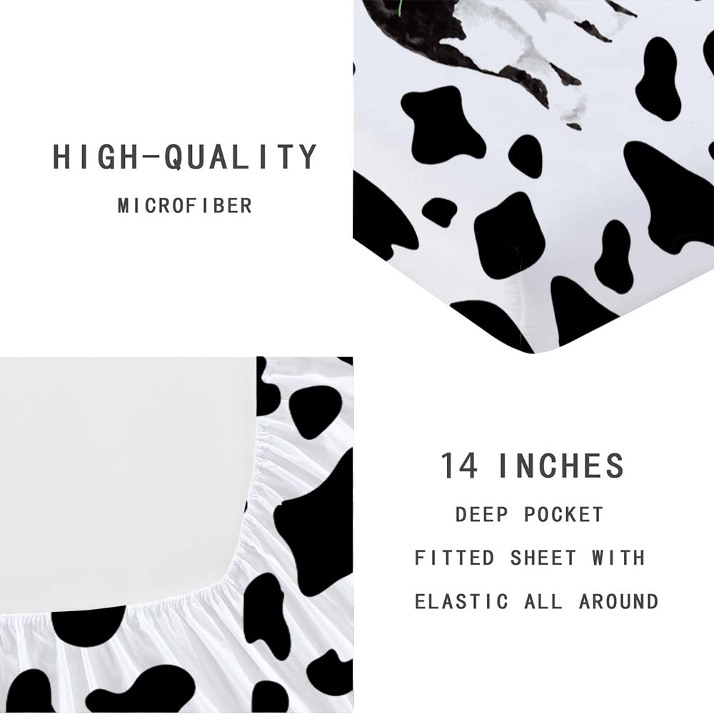 Juego de Sábanas Gemelas Mkikejoy Cute Cow Blanco y Negro - Imagen 6
