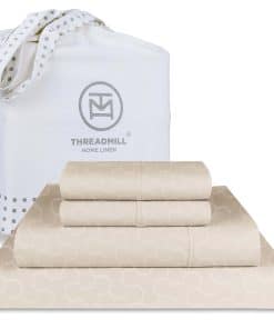 Juego de Sábanas de Algodón 100% para Cama -Beige Claro Flor