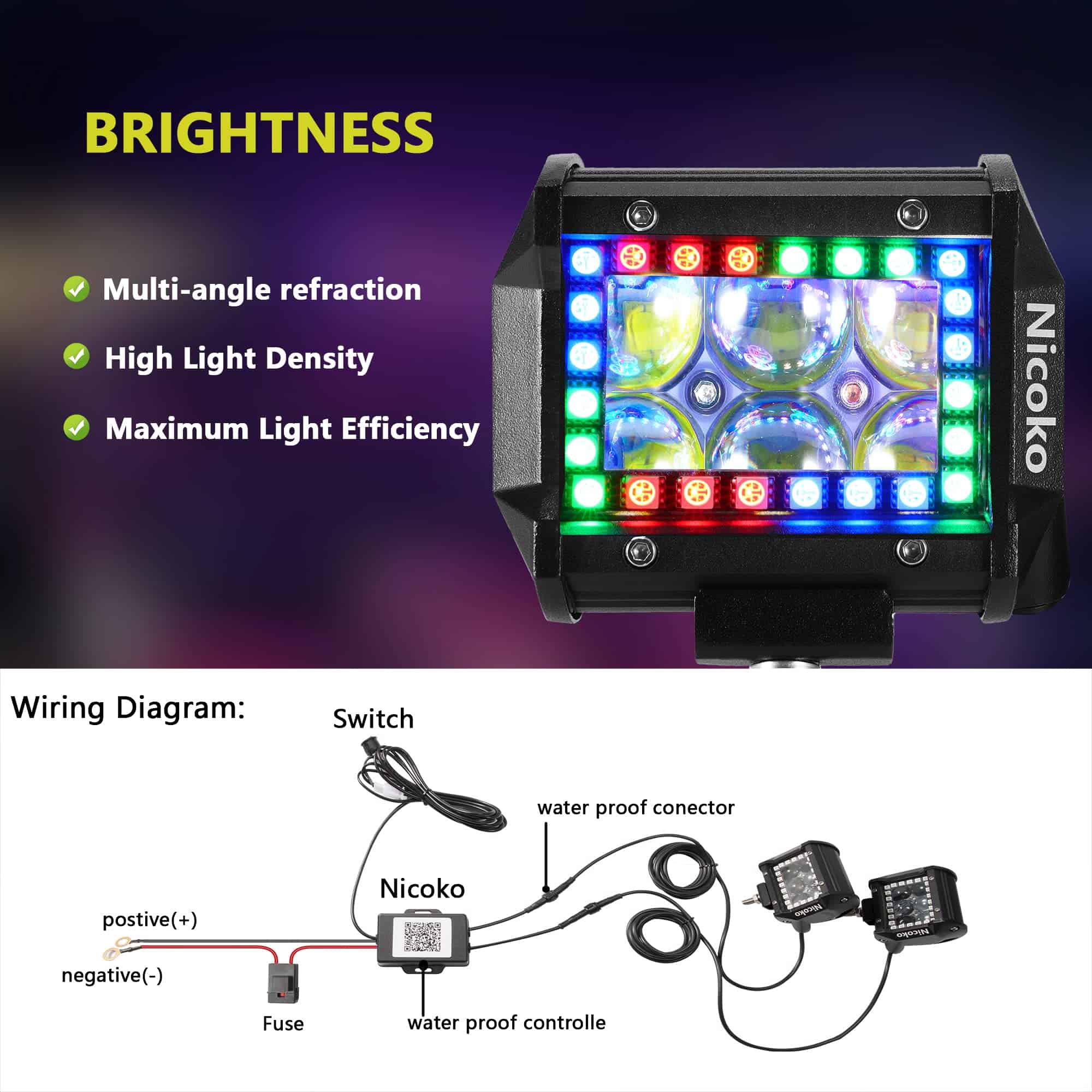 Nicoko Luces Led RGB 2 piezas 4 pulgadas 18W 3600LM - Imagen 4