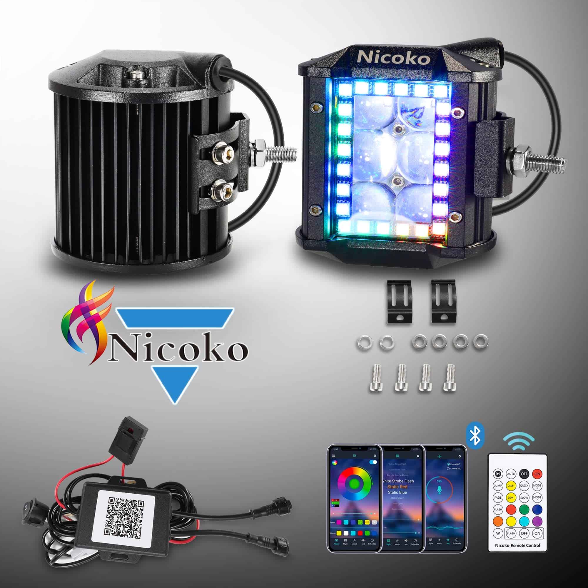 Nicoko Luces Led RGB 2 piezas 4 pulgadas 18W 3600LM - Imagen 9