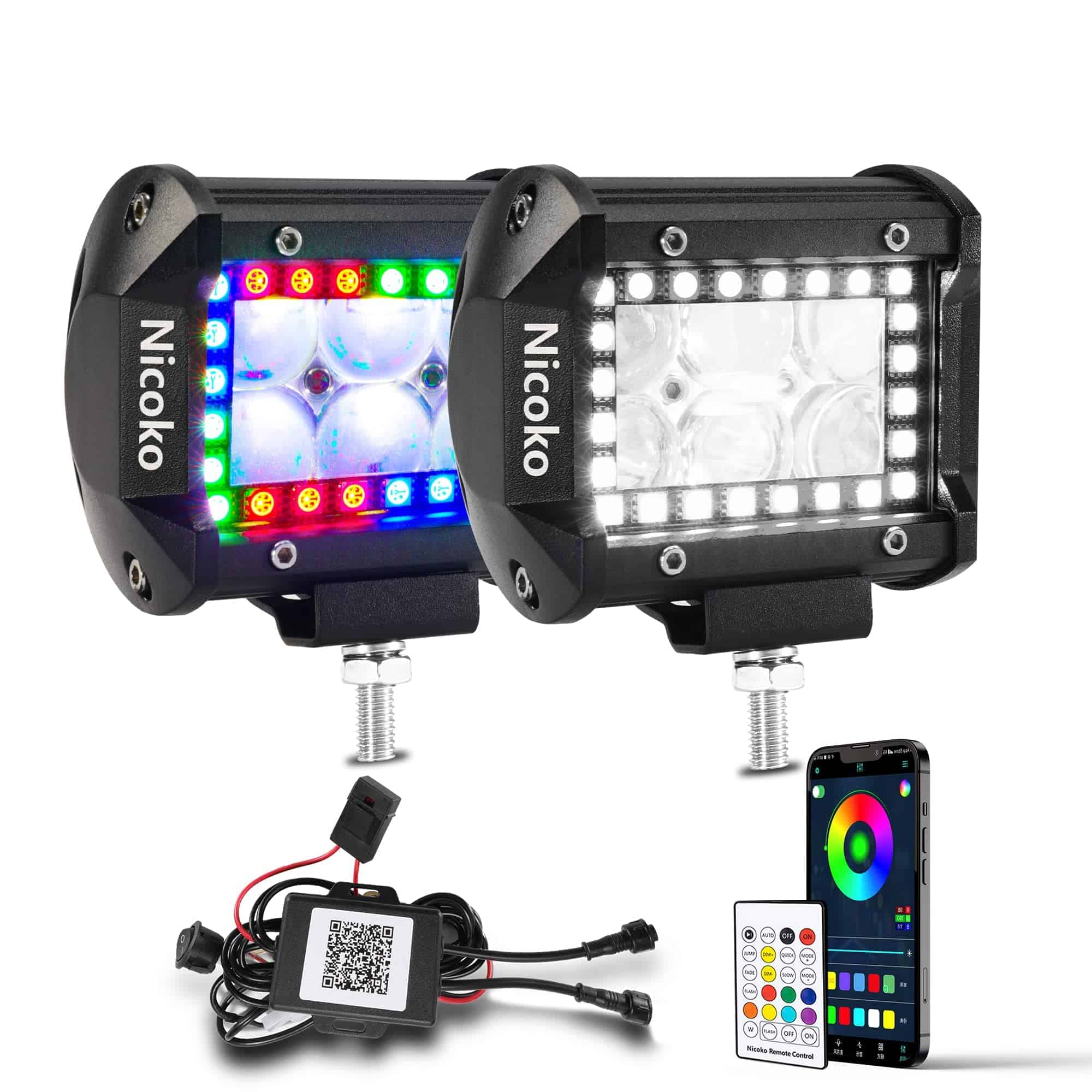 Nicoko Luces Led RGB 2 piezas 4 pulgadas 18W 3600LM