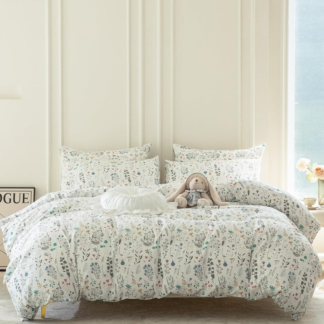 Funda de edredón ligera para niña Twin White Yellow Floral