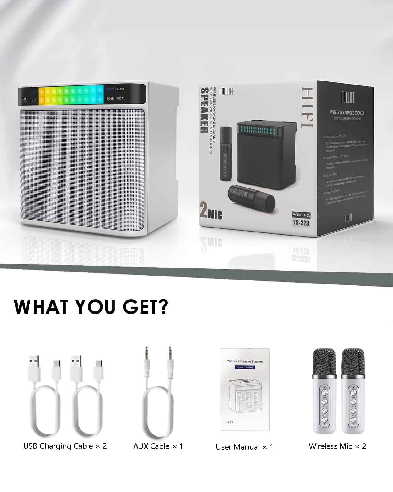 Máquina de Karaoke con 2 Micrófonos Inalámbricos, FULLIFE - Imagen 7