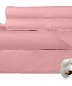 Juego de sábanas de algodón peinado de 300 -Rosa